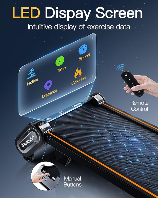FINEHORSE Walking Pad Treadmill with Auto Incline, 6 in 1 Under Desk Treadmill, 6-Level Incline Treadmills, 2.5HP Portable Treadmills for Home with 330LBS Capacity, LED Display, Remote Control image 6
