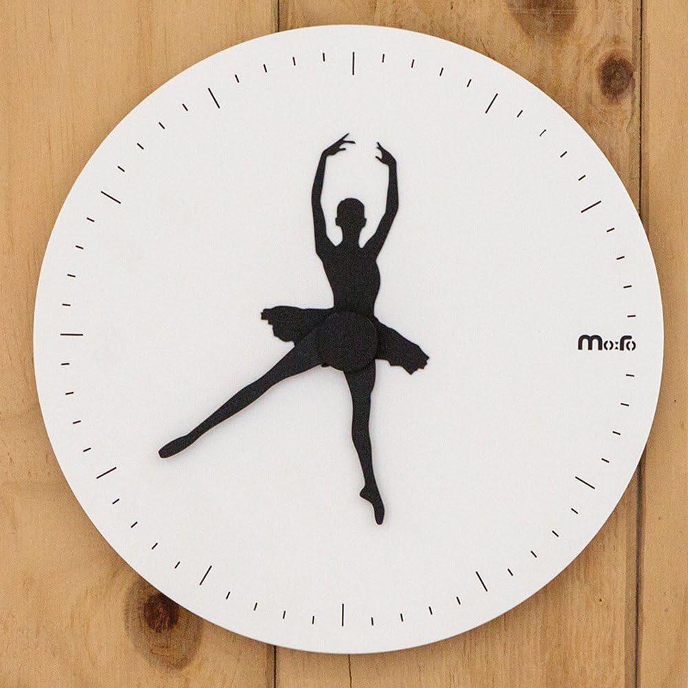 KKLOCK Wall Clock Mute Suzuki Movement Sweep Slient for Living Room Bedroom Kitchen AA Dancing girl Ballet without Arabic numerals 12 Inch Black and White (Battery not included) (White) [Energy Class A+]