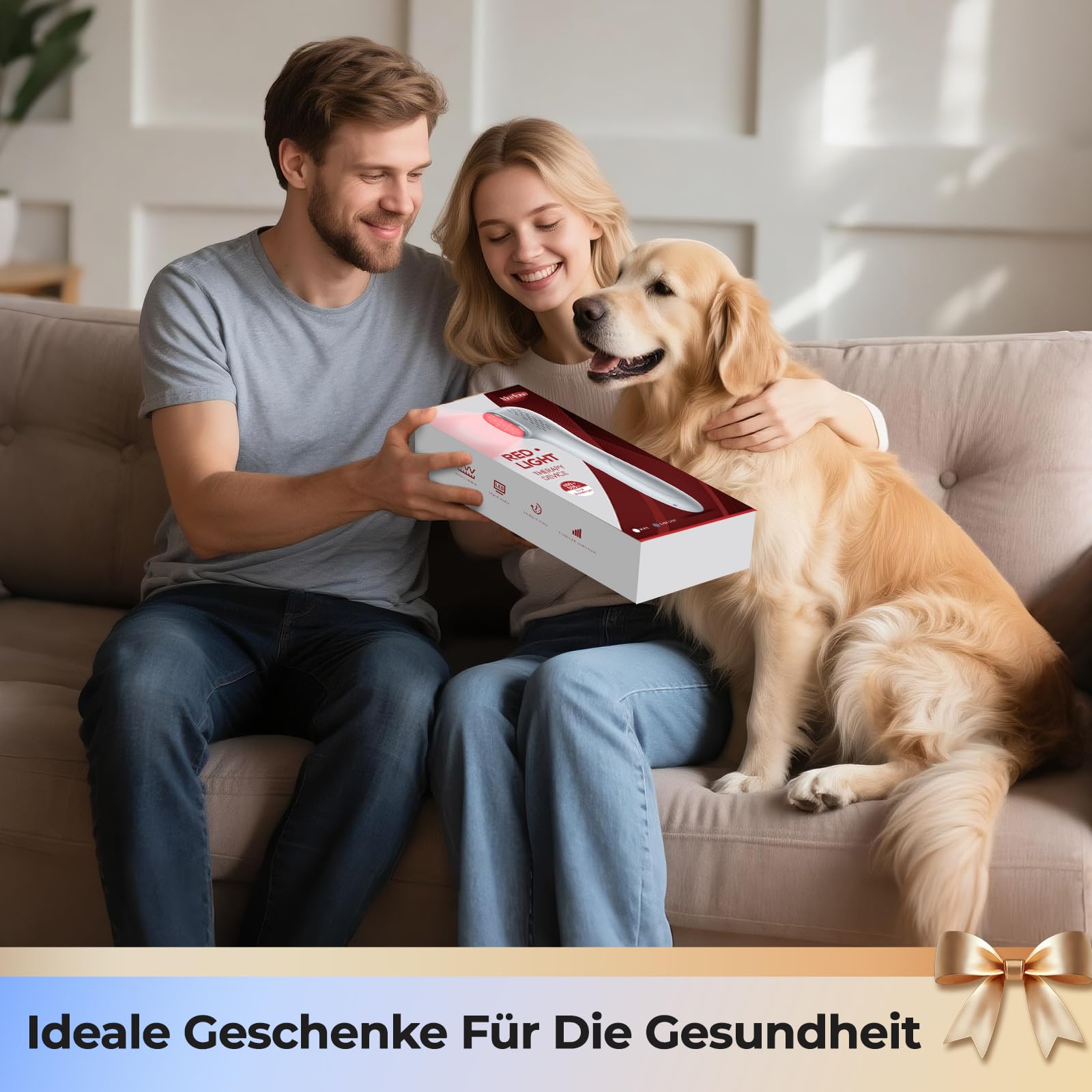 Morfone Rotlicht Handgerät, 5x808nm + 12x650nm, 3600mAh Tragbar Infrarotlampe, 4 Modi Rotlichtlampe zur Muskel, Ganzkörper & Gesicht für Menschen Haustiere, Mit Schutzbrille & Ständer, Weiß