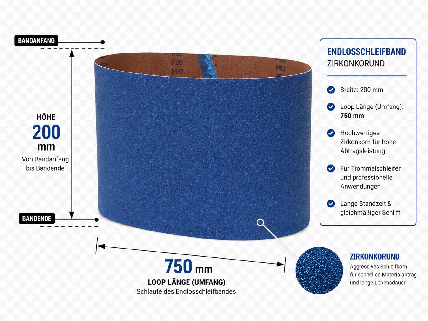 Bandes abrasives en tissu de zircone de qualité supérieure pour une finition efficace sur le parquet, compatibles avec ponceuse à bande, ponceuse - 200 x 750 mm - Grain 36 (10 pièces) - Idéal pour le