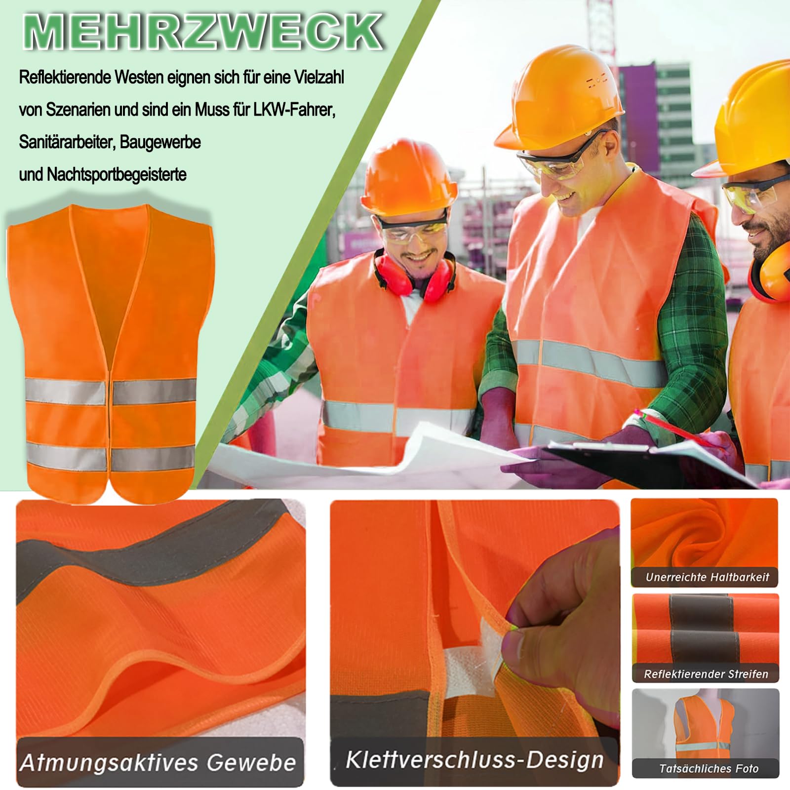 Kamizelki ostrzegawcze do samochodu, 4 sztuki, kamizelka odblaskowa dla dorosłych, 360°, kamizelka odblaskowa, rozmiar uniwersalny, na noc, dla pracowników budowlanych, kierowców