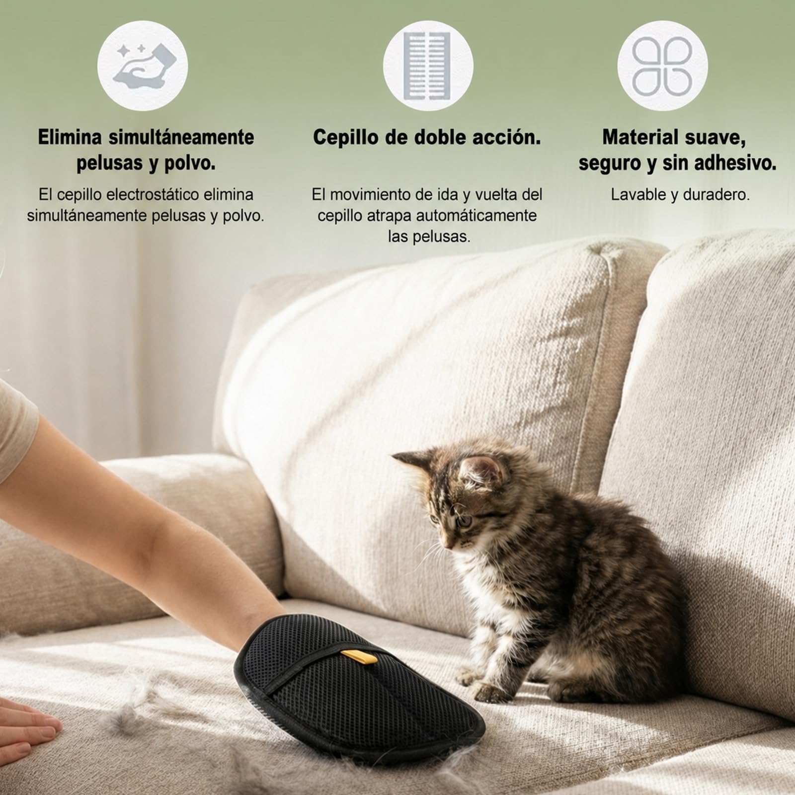 Reiteag Le Comptoir Animalier, Furfree Gant Anti-Poils Réutilisable, Gants de Toilettage Double Face pour Animaux, Lavables et Réutilisables, Éliminent Efficacement Les Poils (1Pack)