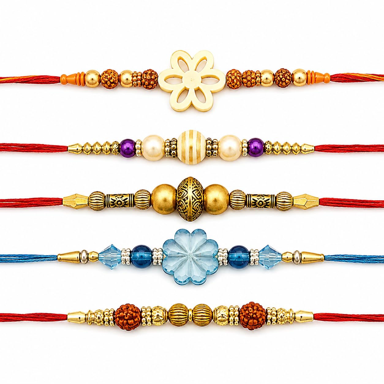 Floral Beads Combo Rakhi - Pack of 4