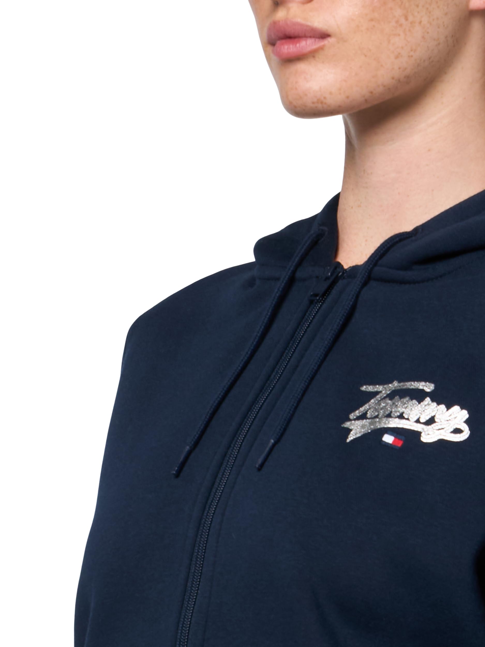 Tommy Jeans Damen Medium Weight Zip Up Hoodie with Printed Logo and Drawstring Kapuzenpullover