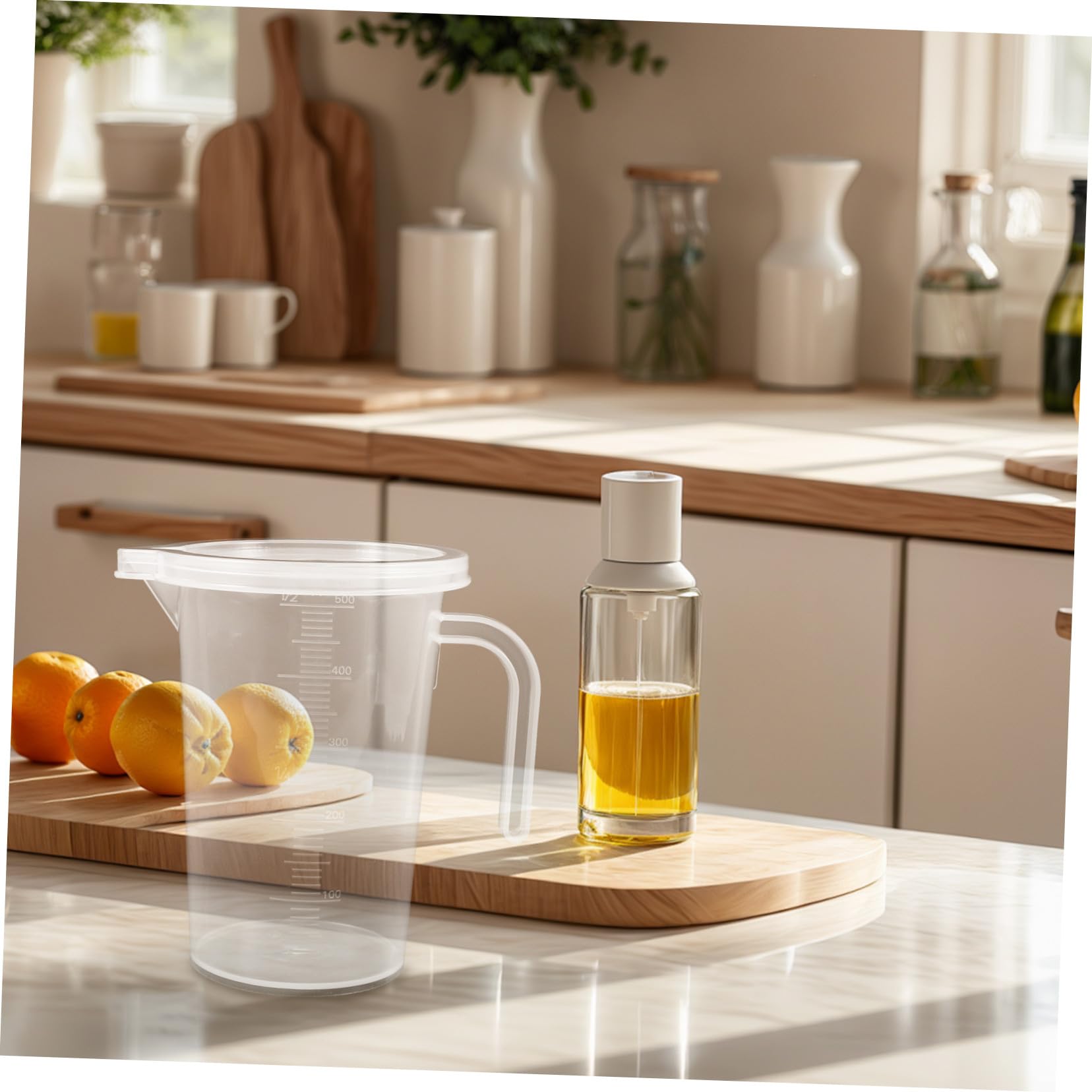 COLLBATH 6 Piezas Vasos Medidores Plásticos con Tapa y Asa Jarra Graduada Transparente para Cocina Repostería y Preparación de Alimentos Fácil de Limpiar y Multiuso