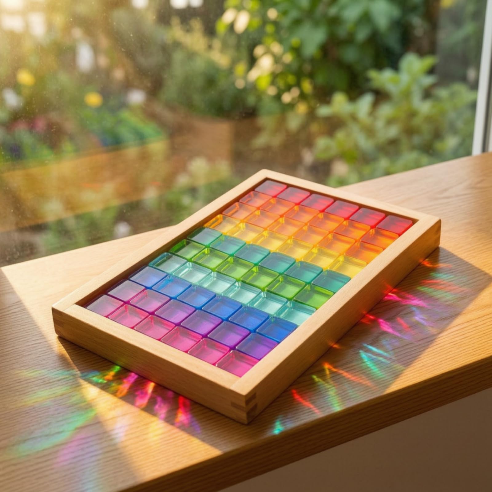 Acrilici con Vassoio Trasparente Mosaico di Blocchi Colorati Educativo Gioco di Costruzioni in Legno per Bambini, Educatori,