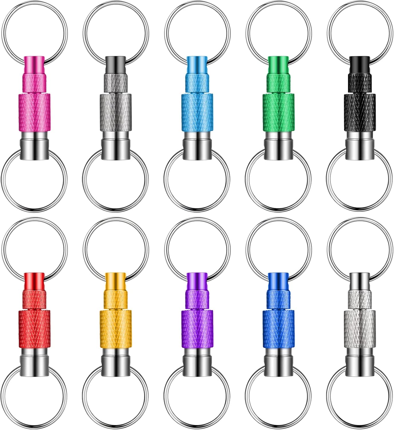 Funrous 10 Packs Detachable Keychain Quick Release Pull Apart Key Ring with 2 Split Rings for Bag Purse Belt Multicolor