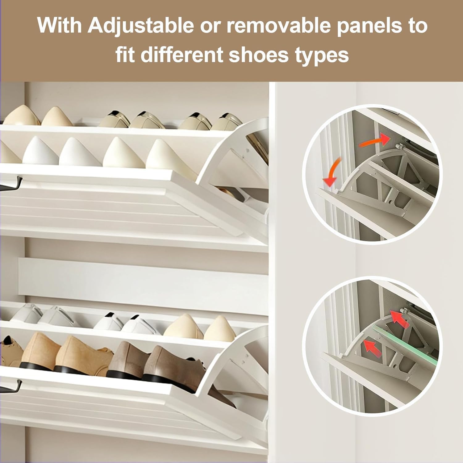 Shoe Cabinet for Entryway, Shoe Storage Cabinet with 3 Flip Doors and 2 Drawers, 2-in-1 Wooden Shoe Rack Organizer with Coat Hooks for Hallway Cloakroom, White