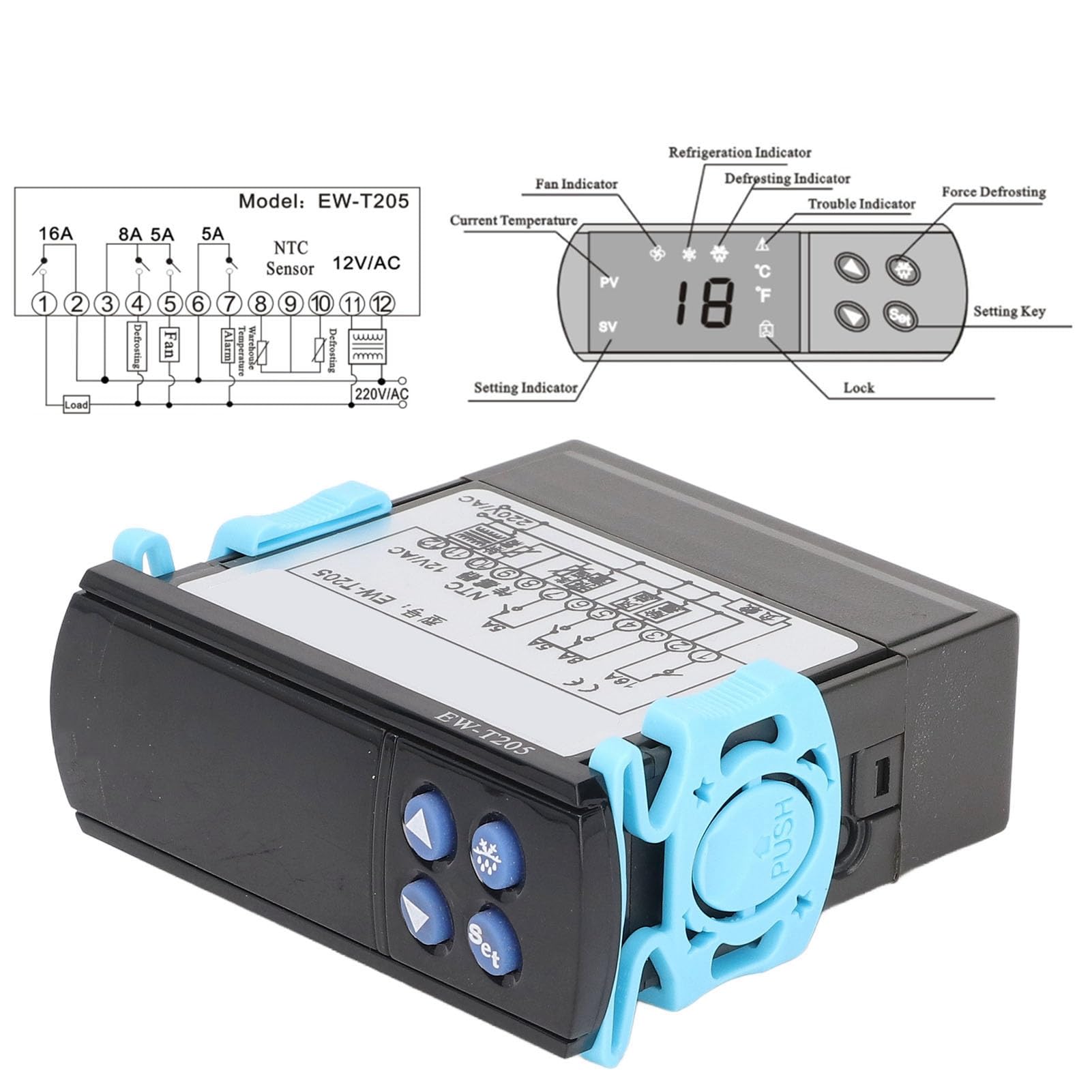 Termostato Digitale con Regolatore di Temperatura Ad Alta Precisione con Design Impermeabile per Sistemi di Conservazione Frigorifera AC12V