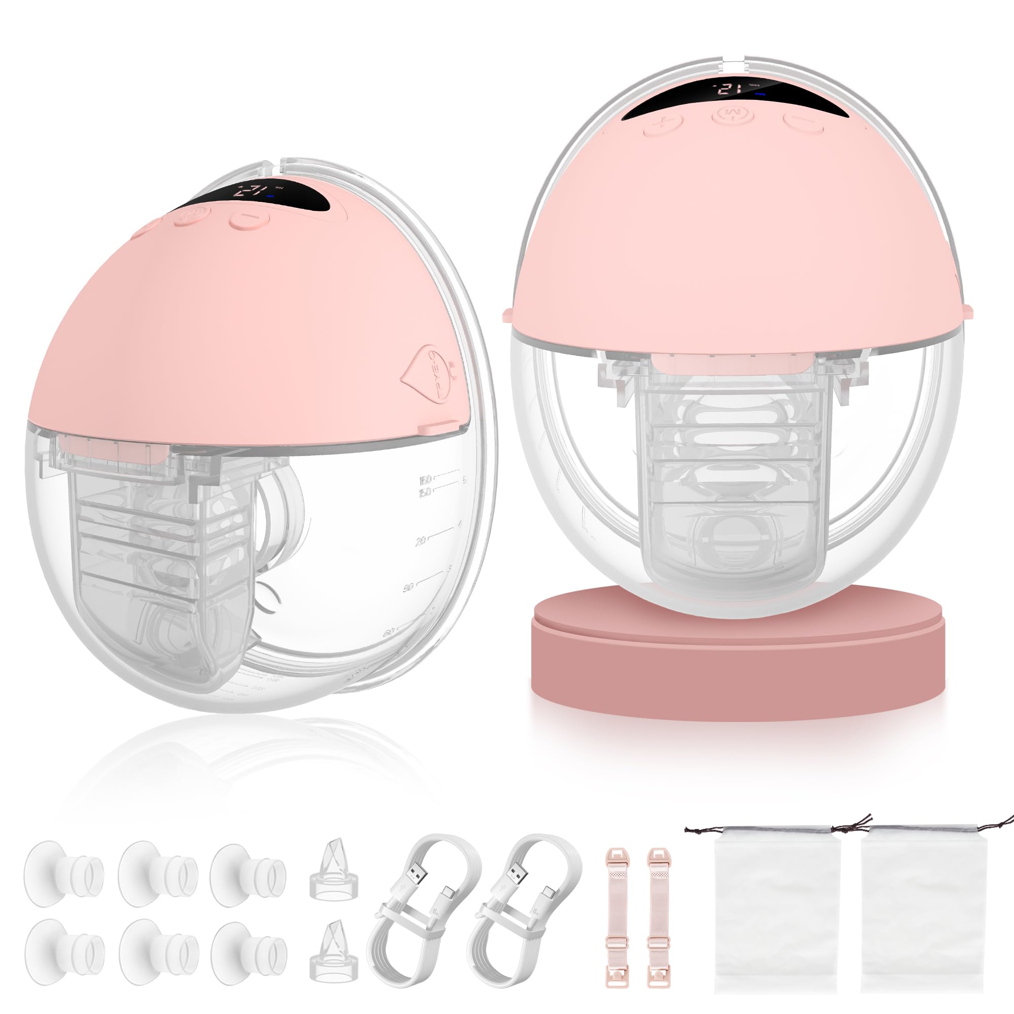 Milchpumpe Elektrisch Handsfree, Tragbare Milchpumpe Freihändig & Leise, 4 Modi und 12 Saugstufen, Wiederaufladbare Elektrische Milchpumpe mit 19/21/24 mm Flansch (Pink, 24mm)