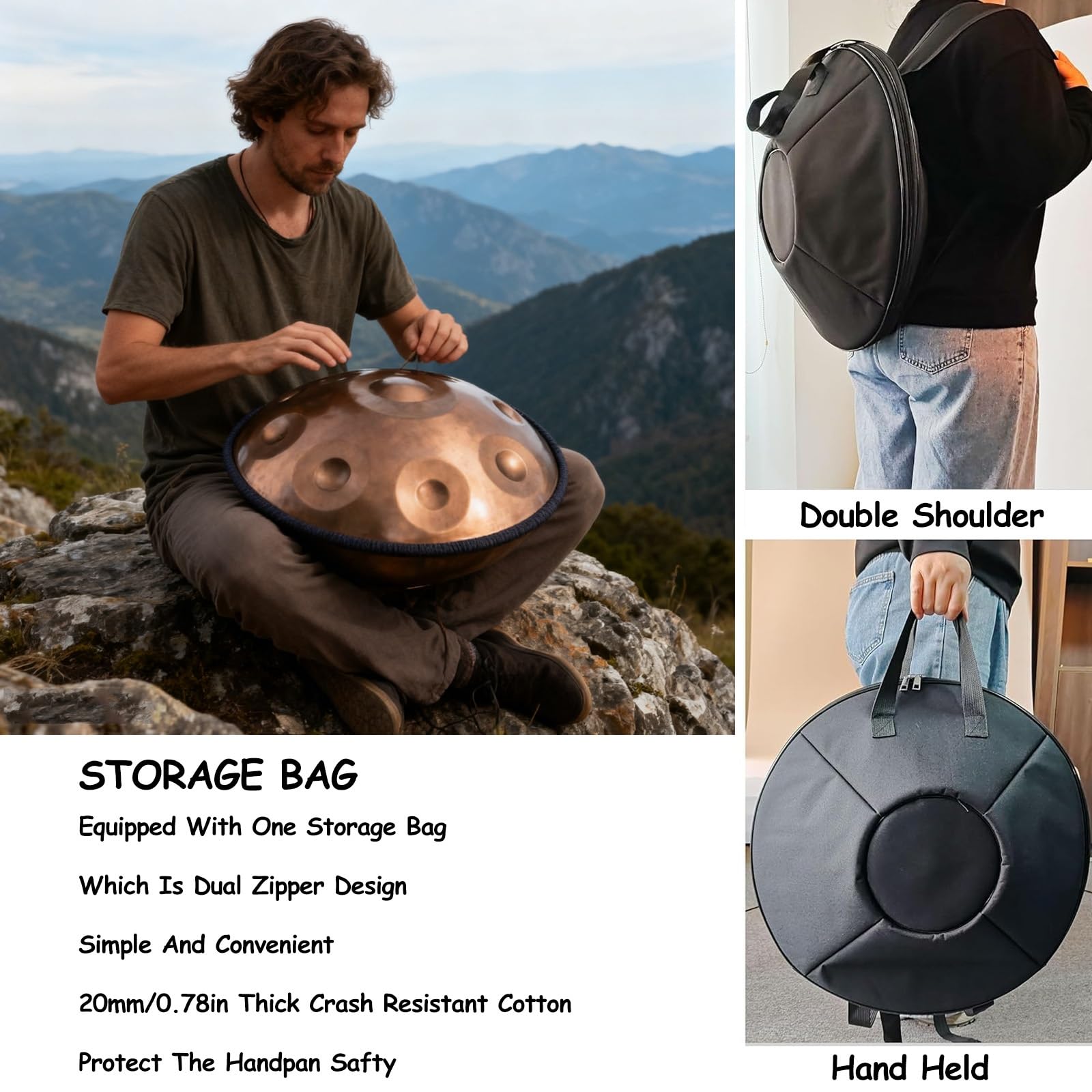 Handpan Strumento 440 Hz Re Minore, 9/10/12 Note 56cm Tamburo In Acciaio Hand Pan Musicale, Con Borsa Morbida, 2 Mazzuole Percussione Armonica Per Yoga Meditazione(Viola,10)
