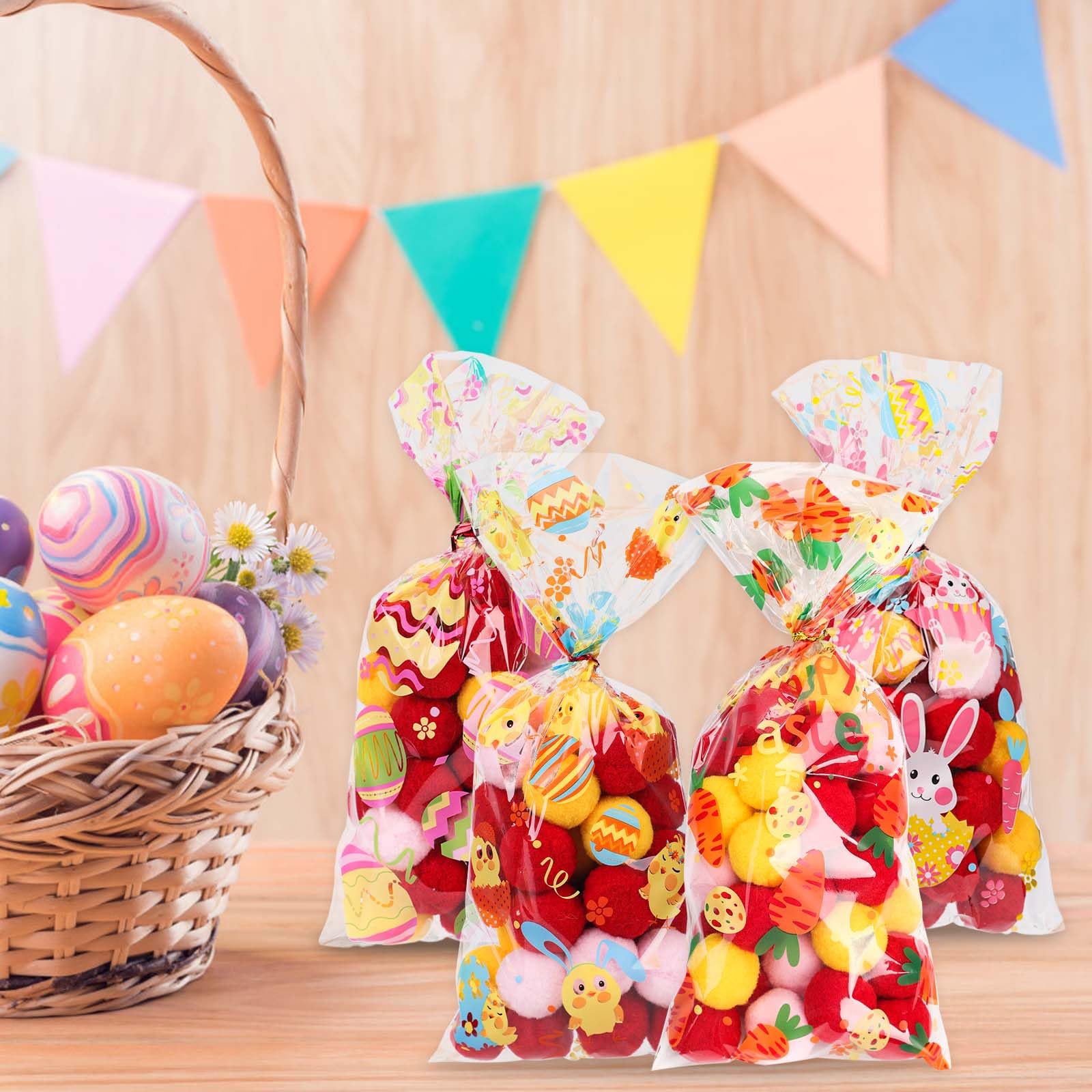 100 Sacchetti Regalo Pasquali In Cellophana Trasparente Con Fondo Piatto E Chiusure Twist, 14.5x25cm
