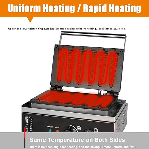 Miniatura 4 de Máquina de gofres comercial, máquina eléctrica antiadherente de 1550 W con revestimiento de teflón, horneador de gofres ajustable de 122-572  con