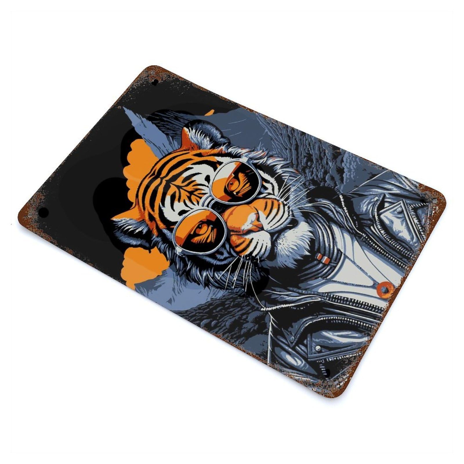 Tiger Gangster Pop Art Vintage Wall Sign 11.8"x7.9", Rust Effect Metal Decor for Office, Studio And Wall Decor