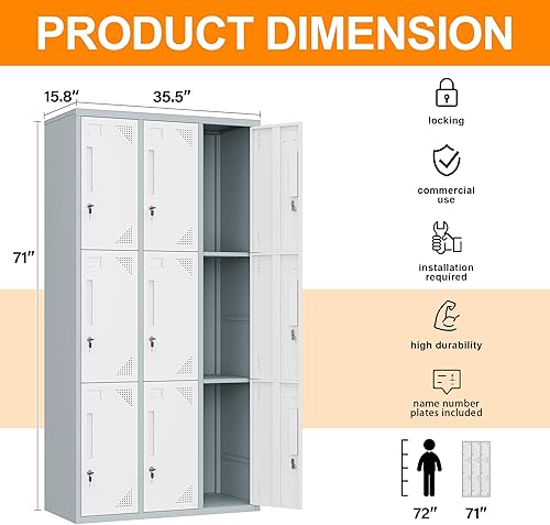 Vista 161 de Taquillas de metal para empleados, armario de almacenamiento de acero con 5 puertas para el hogar, oficina, escuela, gimnasio (blanco)