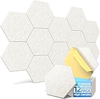 Vista 16 de Paquete de 12 paneles acústicos hexagonales con autoadhesivos, paneles de espuma a prueba de sonido de 12 x 10 x 0.4 pulgadas para paredes, paneles