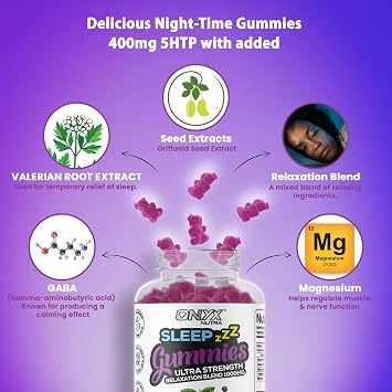 Sleep Gummies with Magnesium | Blueberry Dreams Flavour | Night Bedtime Support | Vegan Chewable Gummys 60 Gummies (30 Servings)