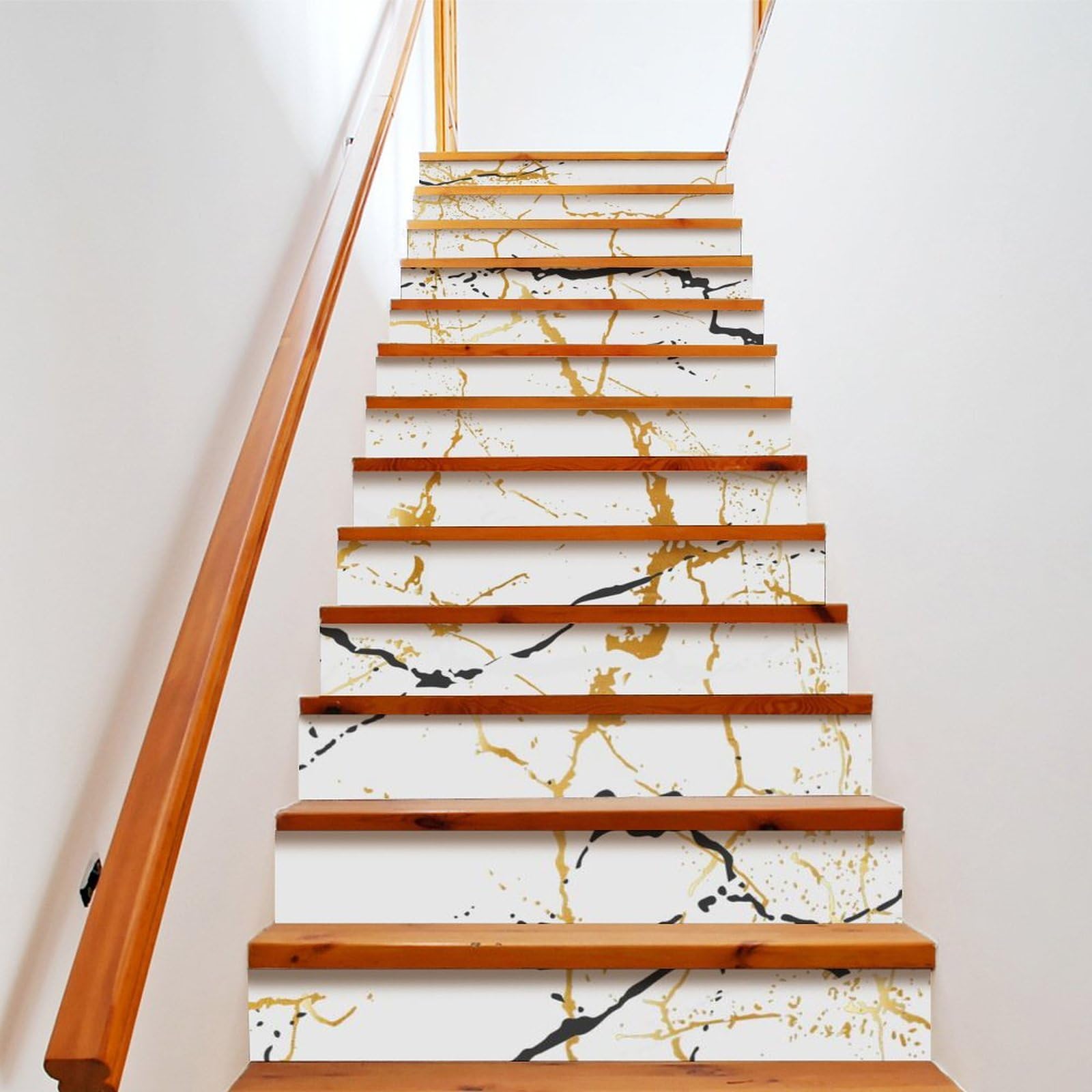 COALHO Abstract Modern Art White Marble Staircase Stickers Art Stickers Staircase Decorations Rustic Luxury White Golden Marble Home Decoration 100CMx18CMx1 Set