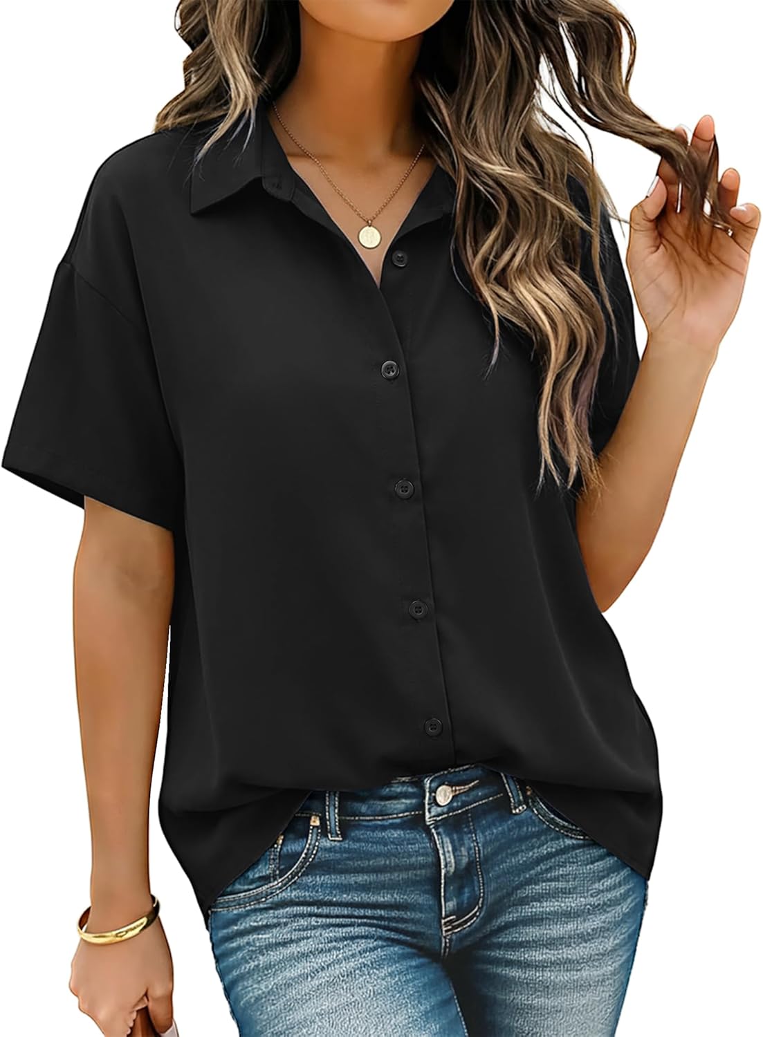 Zeagoo Button Down Shirt for Women Short Sleeve Blouses Dressy Casual Business Work Summer Tops Fashion Vacation Outfits - Image 4