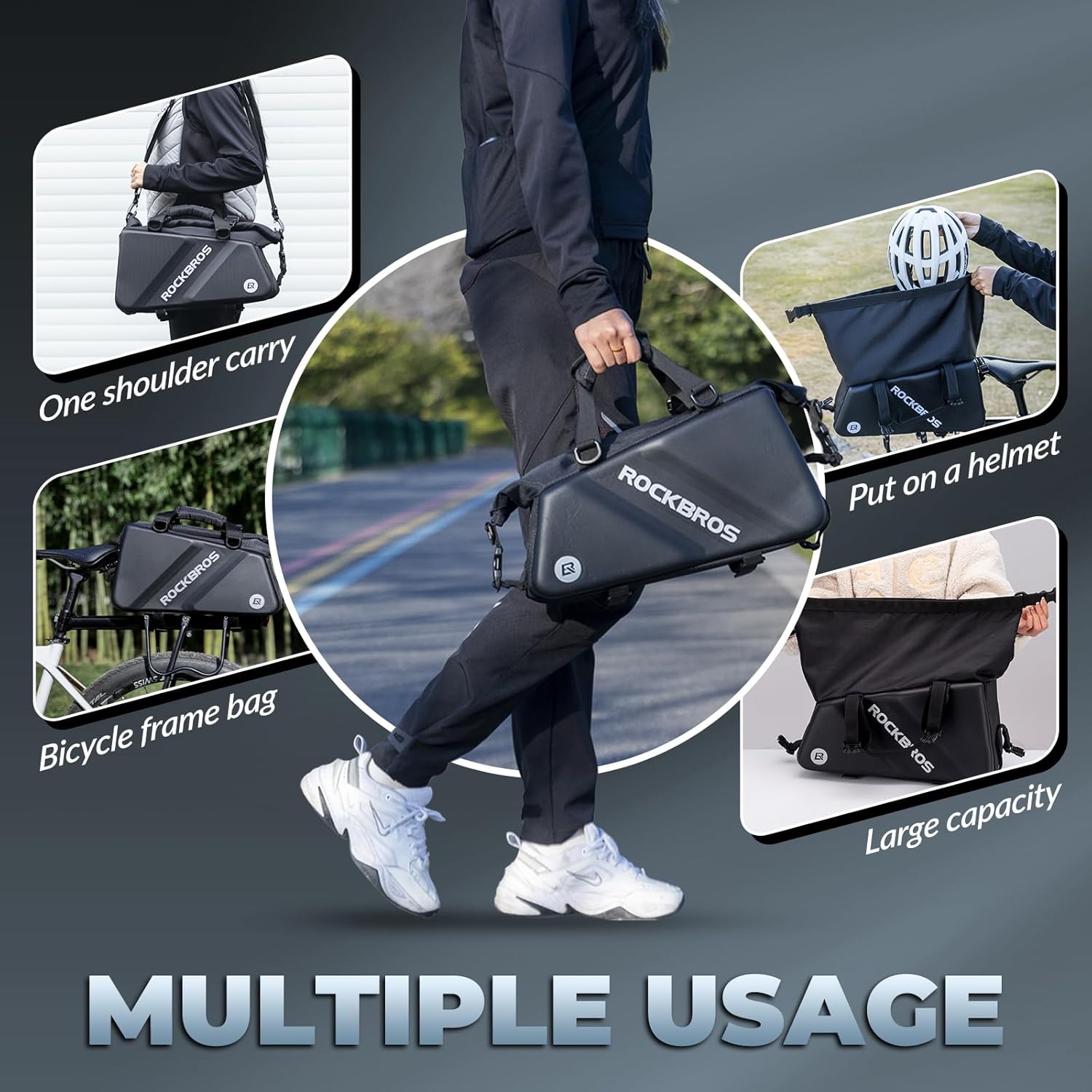 ROCKBROS Bike Trunk Bag Top Expandable Rear Rack Bag, EVA Hard Shell eBike Bag Rear Bag