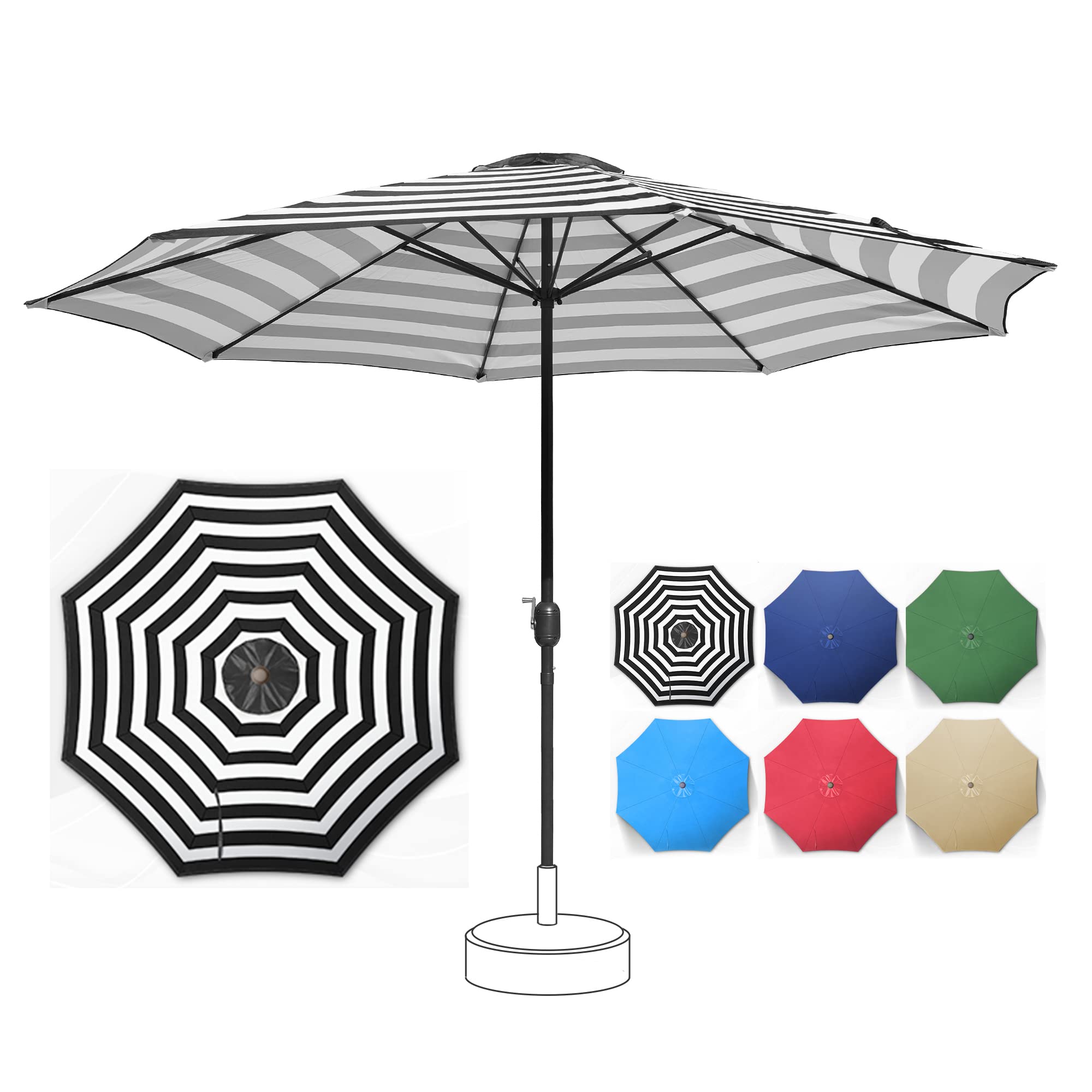 Mansader 11Ft Patio Umbrella Outdoor Market Umbrella with 8 Sturdy Ribs (Black and White)