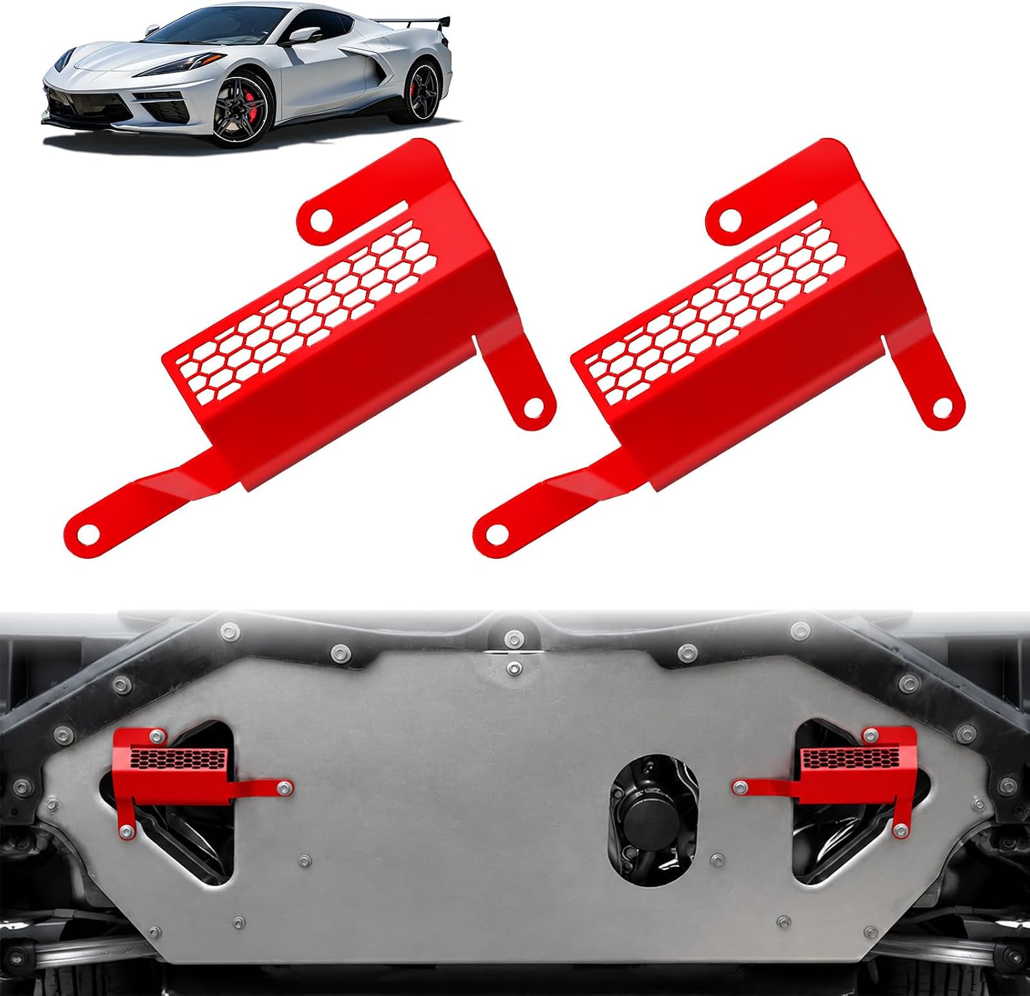 Pair Underbody Air Deflector Compatible with Corvette C8, Black