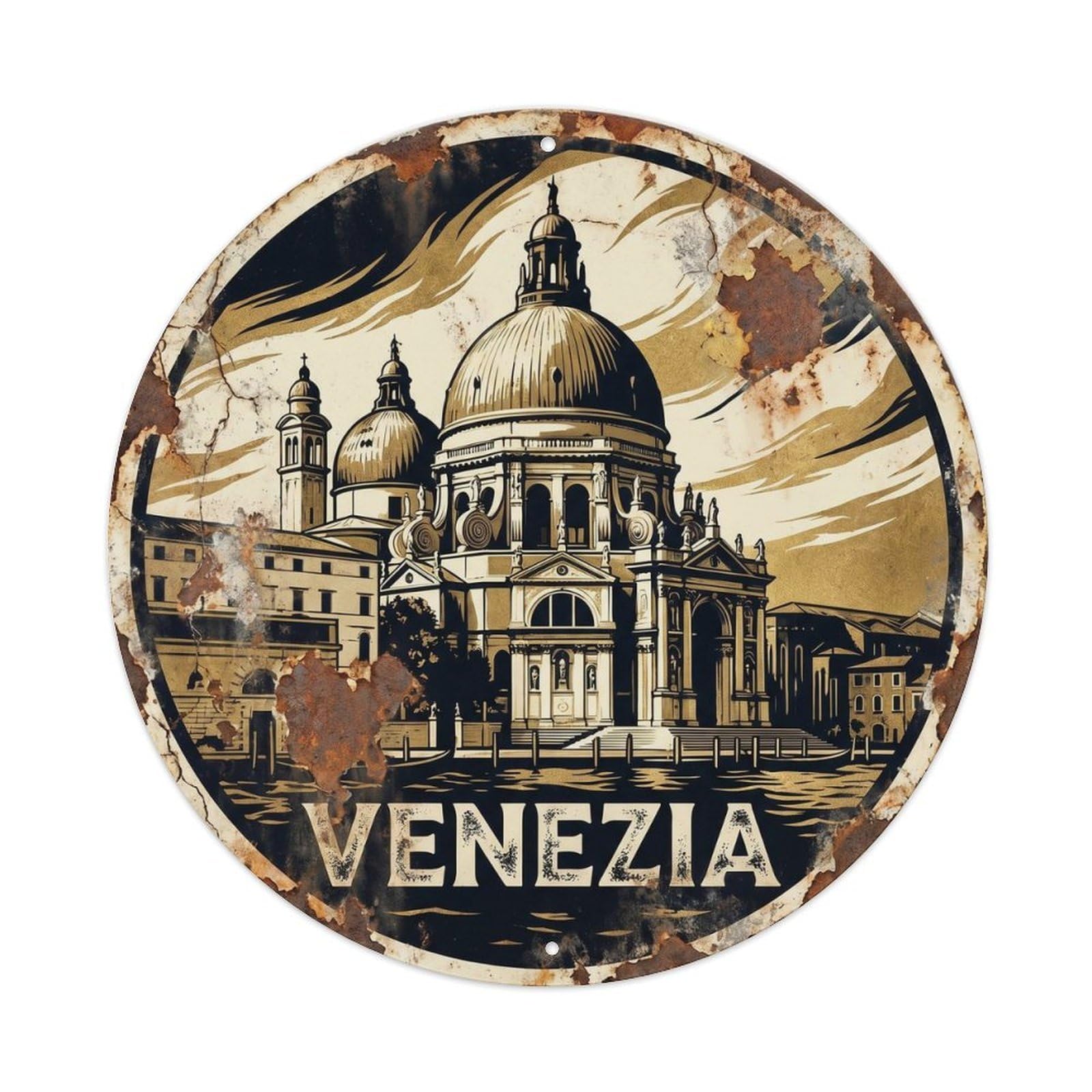 Italy Cathedral Heritage Expedition Destination Scenic Metal Tin Sign Plaque Wall Decor for Cafe, Man Cave, Club Bar, Office, Home Garden Round Metal Poster 8x8Inch