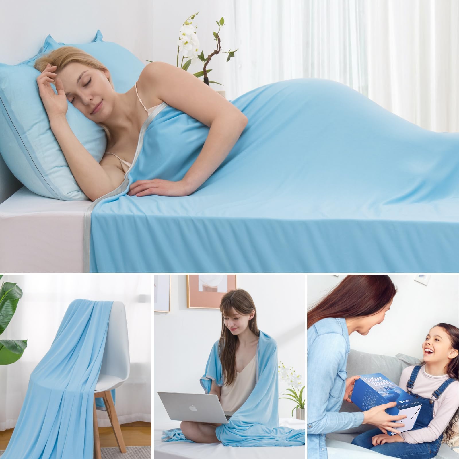 Marchpower ARC-Chill® Manta de enfriamiento de Verano con sensación fría Q-MAX>0,5 Manta Verano de Doble Cara para Cama sofá de Viaje, 130 x 170 cm, Azul