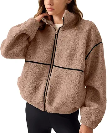 LASLULU Women's Fuzzy Sherpa Fleece Jacket Zip Up Oversized Sweatshirt