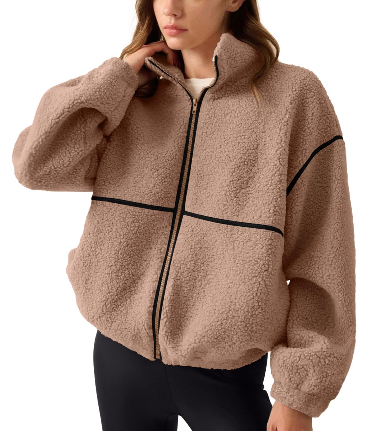 LASLULU Womens Full Zip Fleece Oversized Jacket Warm Winter