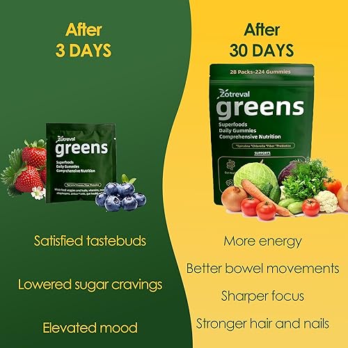 Miniatura 4 de Daily Greens, Superfood - Paquetes de gomitas verdes, suplemento de clorella y espirulina con más de 20 prebióticos orgánicos, vitaminas y minerales