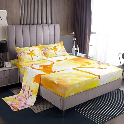 Erosebridal Juego de sábanas de ballet tamaño matrimonial, sábanas de bailarinas para niños y niñas, juego de ropa de cama con silueta de bailarina,