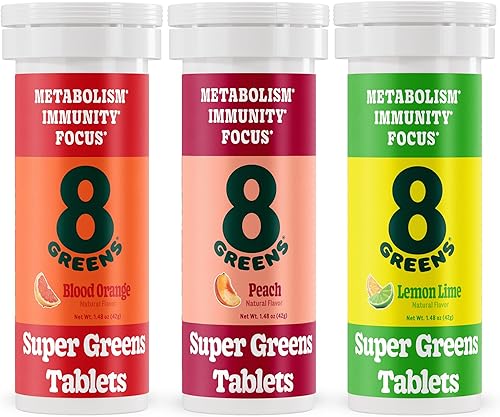8Greens Supergreens Tablets | Super Greens Powder Superfood Tablet, metabolismo inmunidad y enfoque, tabletas efervescentes de verduras diarias,
