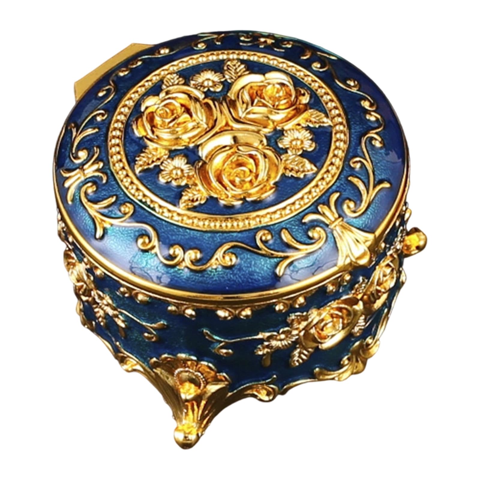 Msioytog Antique Inspired Floral Enameled Jewelry Case Sturdy Metal Holder for Cosmetics and Accessories Stylish Dresser Jewelry Planner