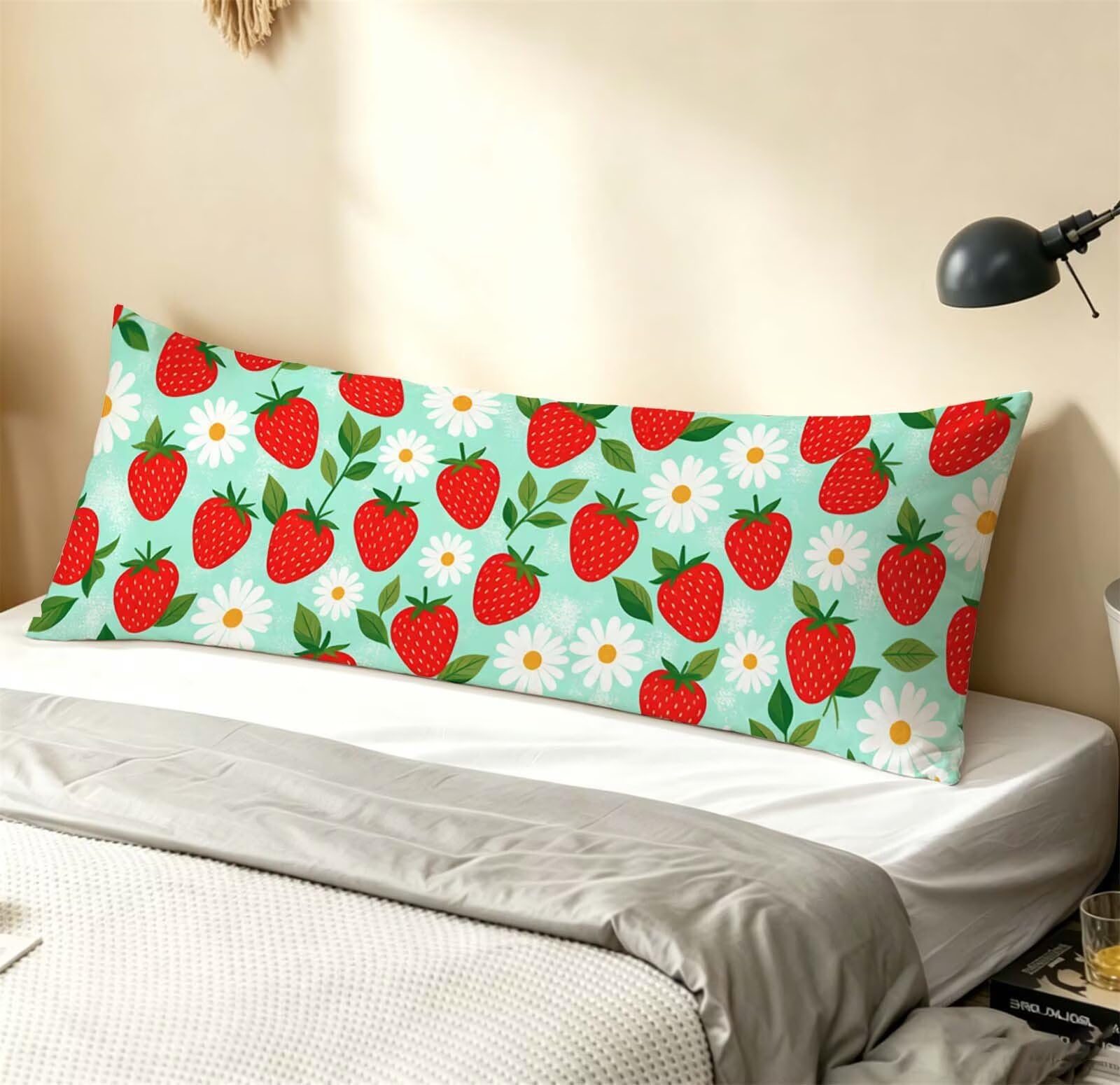 Fodera Cuscino 55 x 160 cm, Fragola-1 Lino Copricuscini Letto, | con Invisibile Cerniera, Morbida e Traspirante, per biancheria da letto, divano, hotel, chi dorme sul fianco Blu j-61