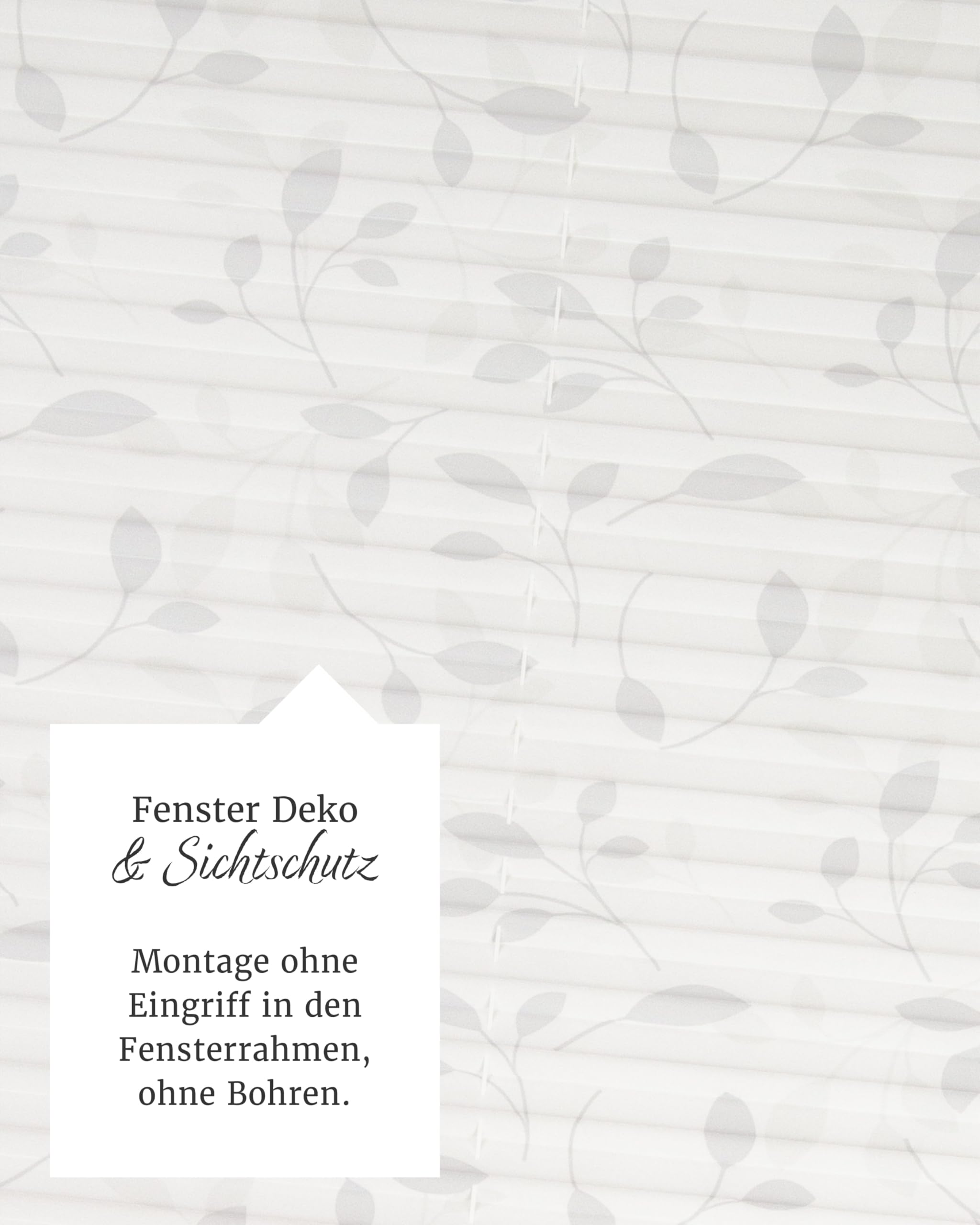 by Garesa Fenster Klemmfix Plissee ohne Bohren Blätter Motiv 110 x 130 cm, Grau - Lichtdurchlässiger Fenster Sichtschutz und Fenster Deko, Faltrollo