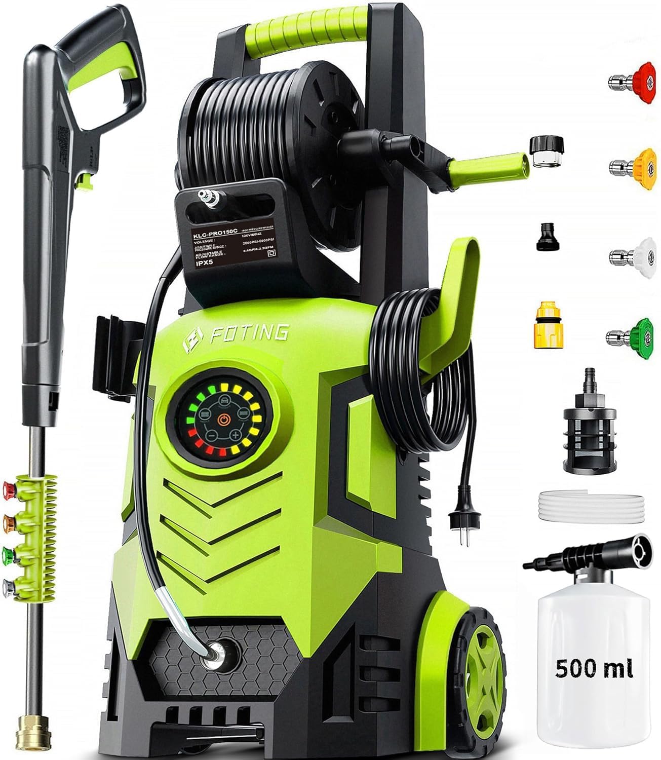 (Similar item). 2025Upgraded Pressure Washer 5000PSI with Adjustable Touch Screen 8 Level, 34\" Tall, 4 Quick Connect Nozzles,Inlet Hose&Filter&500mlFoam Cannon for Cars/Fences/Driveways/Home Cleaning,Yellow