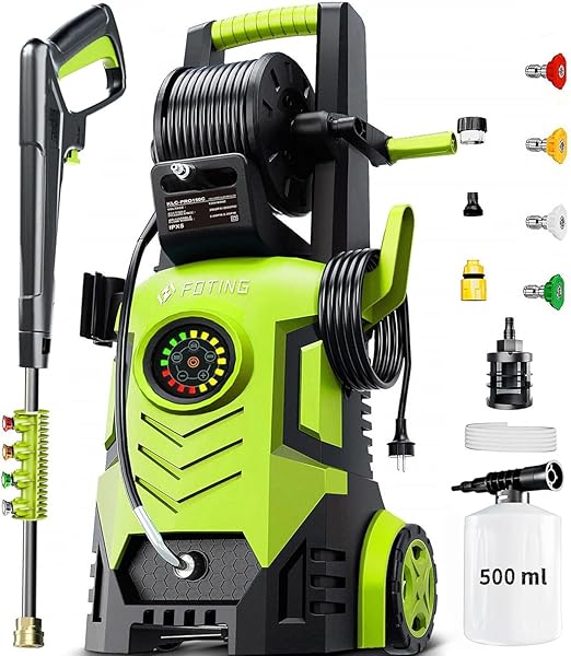 2025Upgraded Pressure Washer 5000PSI with Adj-8-Level Touch Screen, 34" Tall Power Washer, 4 Quick Connect Nozzles, Inlet Hose&Filter&500mlFoam Cannon for Cars/Fences/Driveways/Home Cleaning, Yellow
