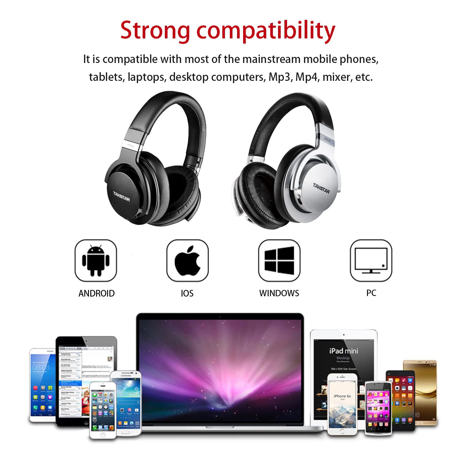 TAKSTAR PRO 82 - Auriculares para monitor de estudio, ajuste de graves de 3 etapas | Controlador dinámico de Ø40 mm, respuesta de 10 Hz-20 kHz, cable desmontable, impedancia de 32 Ω, sensibilidad de 96 ± 3 dB