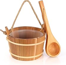 Wooden Sauna Bucket and Ladle Set, Natural Pine, Traditional Design (Sauna Bucket Cedar 4L)