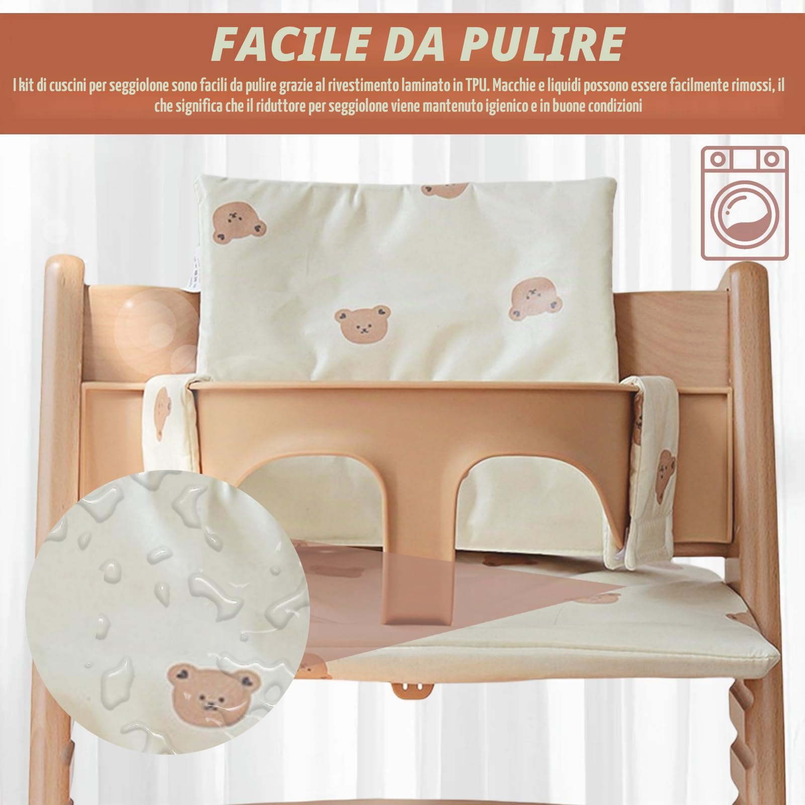 Set di cuscini antiscivolo per seggiolone con rivestimento laminato, facile da montare, per seggiolone Stokke Tripp Trapp