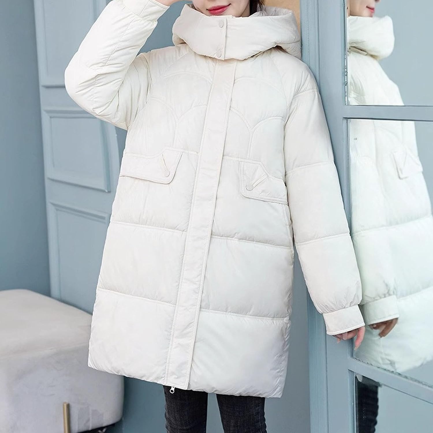Winter Coats for Women Puffer Jacket Hooded Warm Winter Long Coat Thickened Down Alternative Jacket Quilted Outwear