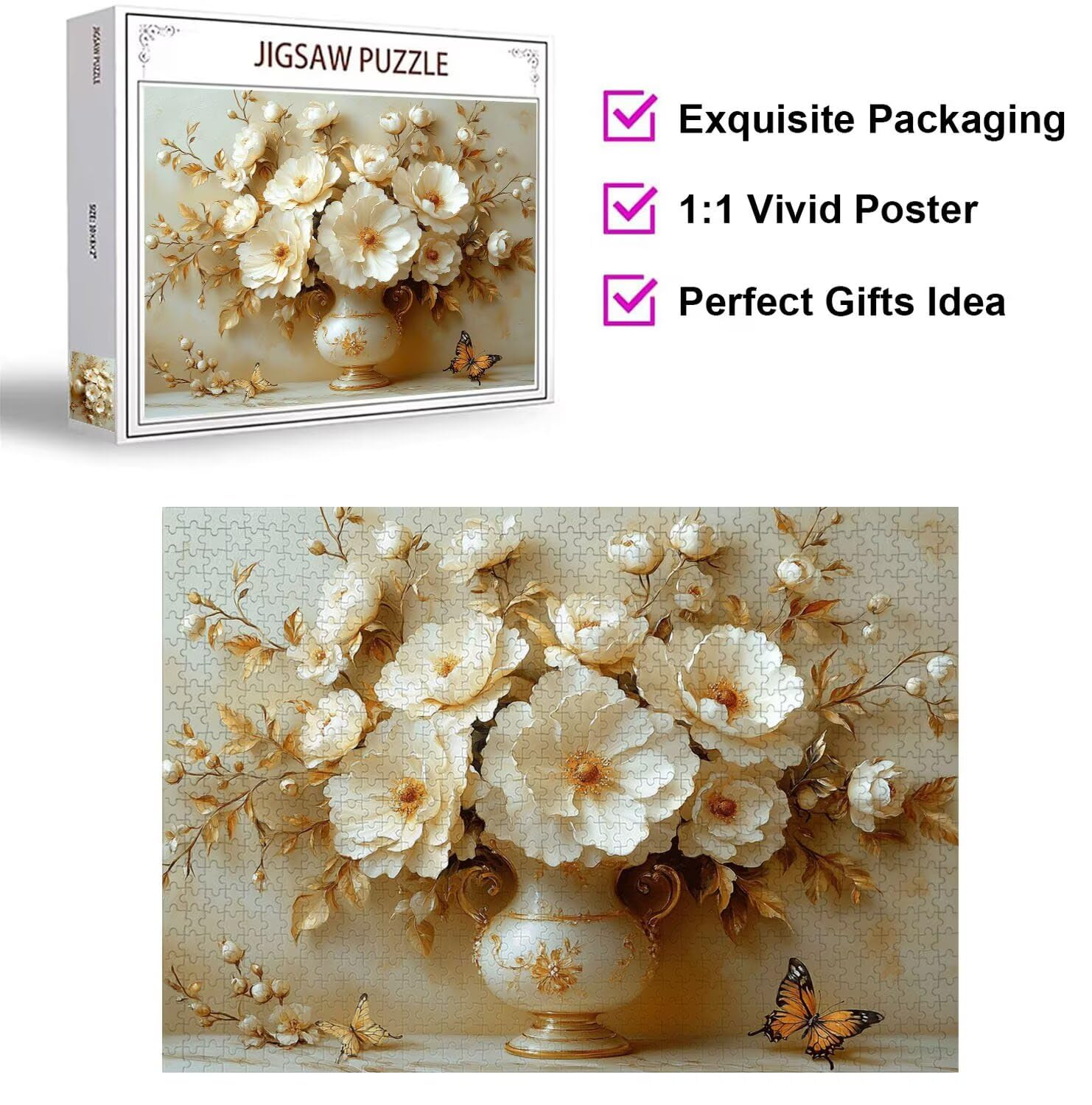 Puzzle 1500 elementów dla dorosłych, 3D, kwiaty, drewniane puzzle, N-291