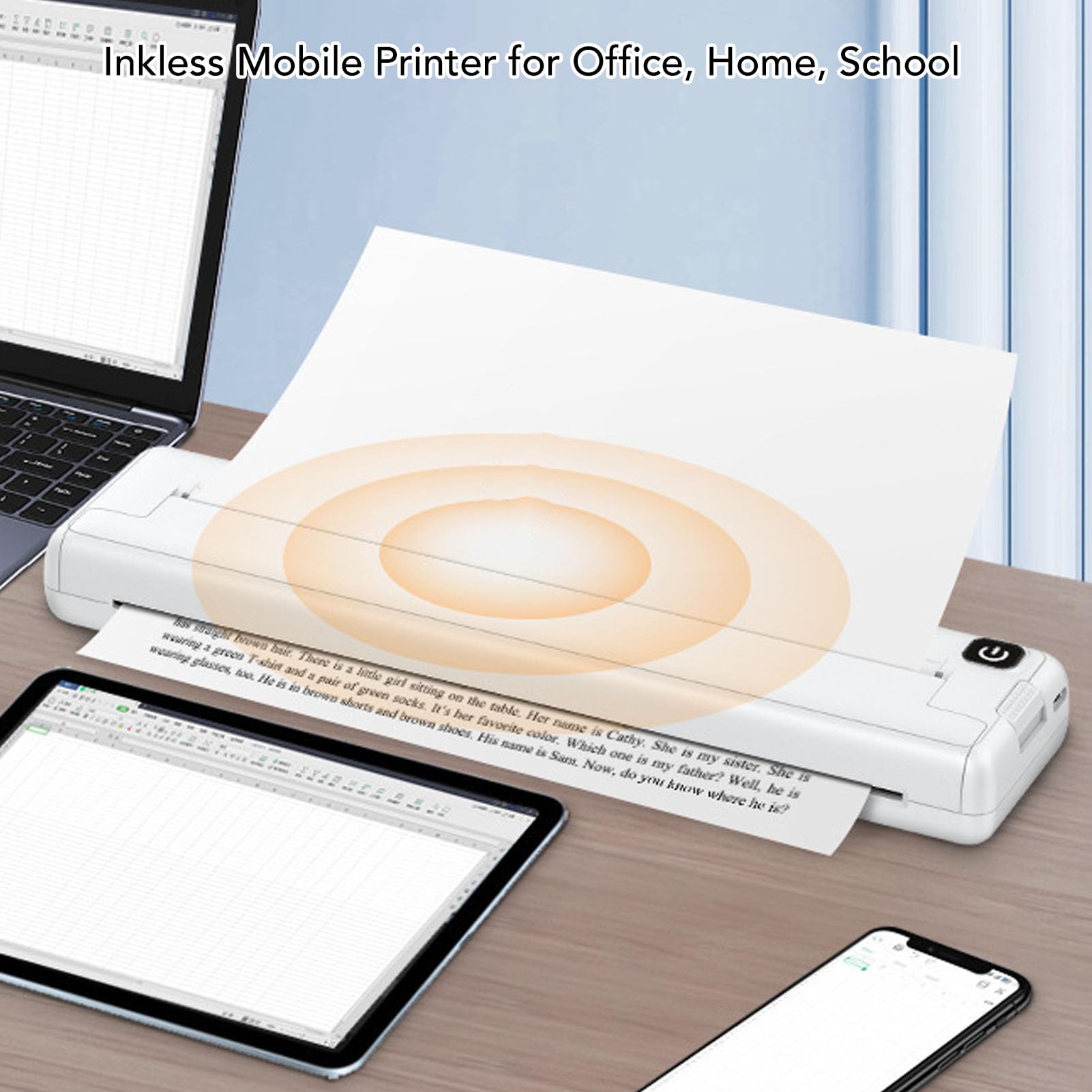 Yunseity Portable Cordless Inkless Thermal Printer, Eco Friendly Pocket Mini Printer for iOS for Android, Mobile Printing with iPrint APP, Ideal for Office Travel School