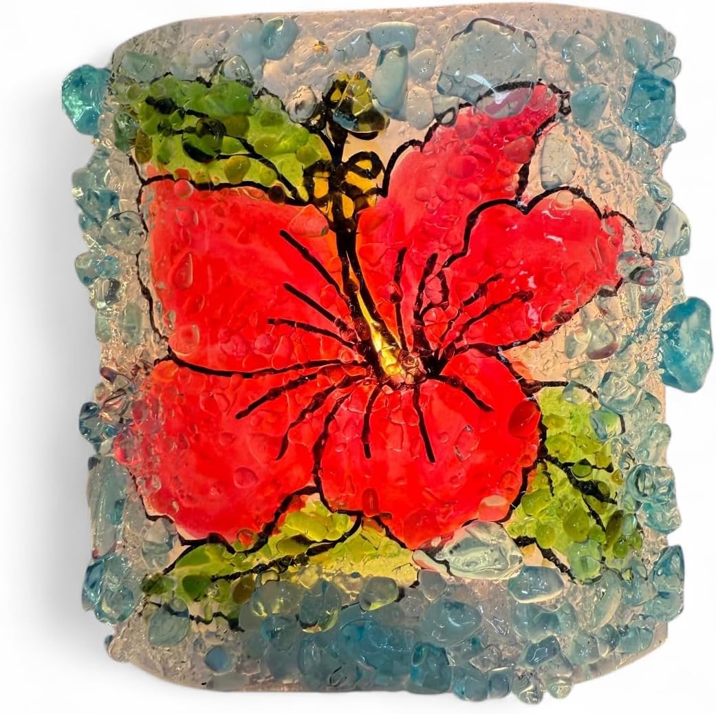Hibiscus Flower Artisan Made Recycled Glass Tropical Floral Night Light Nightlight Nitelite Original
