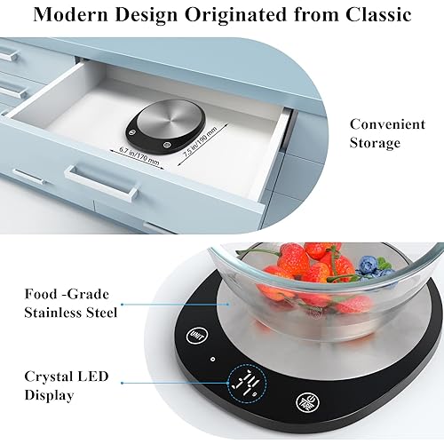 Miniatura 6 de Homebuds Báscula digital de alimentos de cocina de 22 libras22.0 lbs, pesaje profesional desde 2001, gramos y onzas por precisión 1 g0.1 oz, pérdida