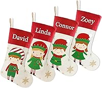 Vista 29 de DearSun Juego de 3, medias de Navidad personalizadas de 18 pulgadas con tecnología de bordado, diseños de Papá Noel, muñeco de nieve y renos