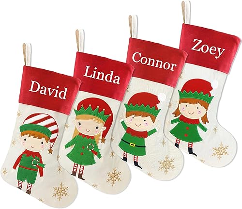 Miniatura 29 de DearSun Juego de 3, medias de Navidad personalizadas de 18 pulgadas con tecnología de bordado, diseños de Papá Noel, muñeco de nieve y renos