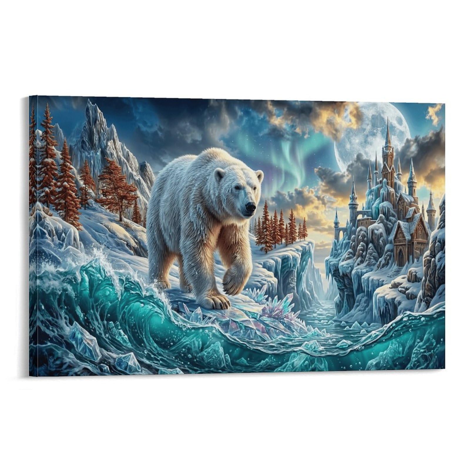 XPASHIQWC Polar Bear Wall Decor Poster Aurora Snow Mountain Giclee Canvas Prints Modern Canvas Wall Art Picture Wall Hanging for Office Gym Living Room Decor 24x36inch(60x90cm)