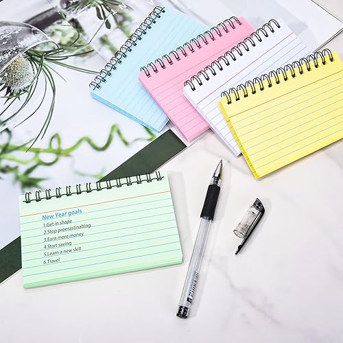 Miniatura 4 de FRIUSATE Tarjetas de índice con anillo, tarjetas en espiral de 3 x 5 pulgadas, tarjetas de índice a rayas de colores, tarjetas de índice con anillo